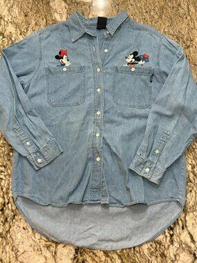 Disney Denim Button-Down Shirt with Minnie & Mickey Embroidery